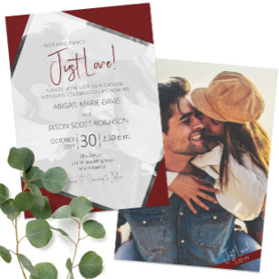 💕Modern Casual Just Love Burgundy Wedding Invitation