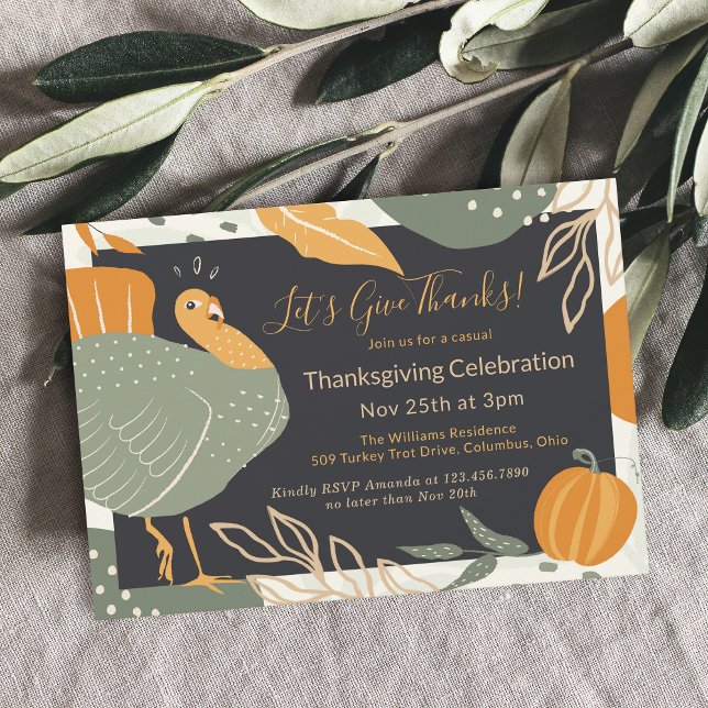 Modern Casual Let's Give Thanks Dinner Invitation (This invitation is available in both printed and instant download formats for your convenience!
)