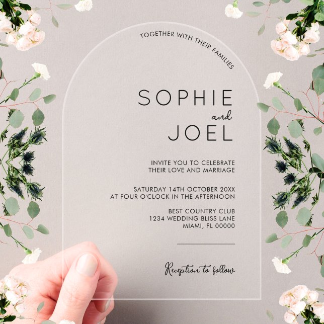 Modern Casual Minimalist Black on Clear Wedding Acrylic Invitations (Creator Uploaded)