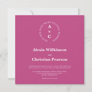 Modern casual monogram pink stylish wedding invitation