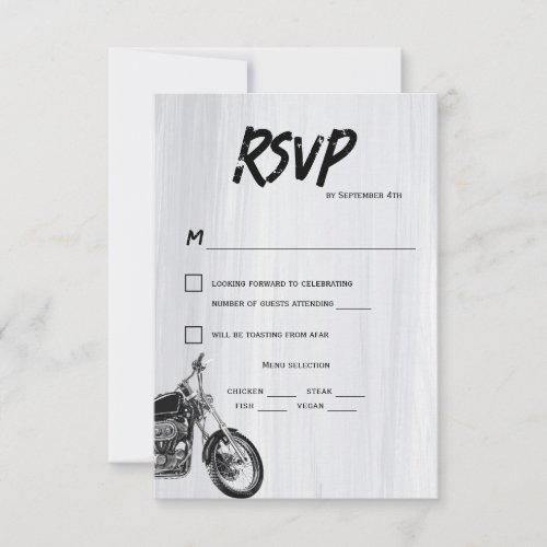 Modern Casual Motorcycle Biker Themed Wedding  RSVP Card