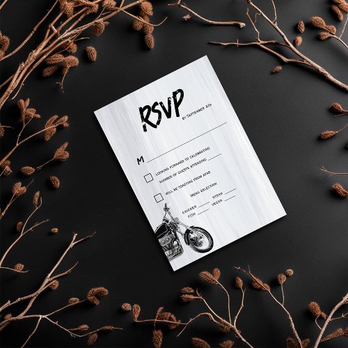 Modern Casual Motorcycle Biker Themed Wedding  RSVP Card