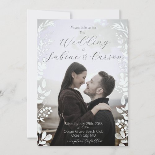 Modern Casual Photo Floral Overlay Wedding Invitation