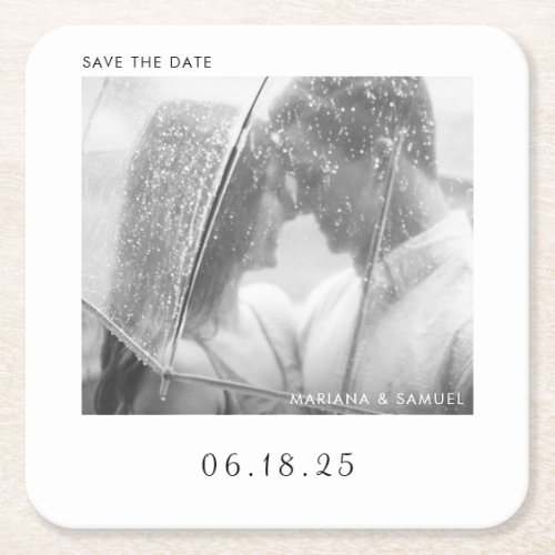 Modern Casual Photo Wedding Save the Date Square Paper Coaster
