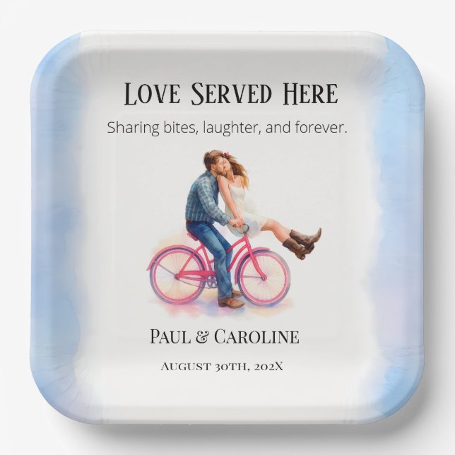 Modern Casual  Romantic Wedding Artistic Couple  Paper Plates (Front)
