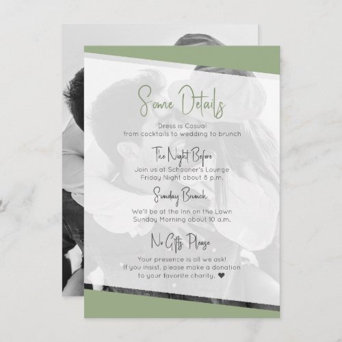 Modern Casual Sage Green Wedding Details Enclosure Card