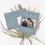 Modern casual script b typography wedding  announc announcement postcard<br><div class="desc">Modern stylish script elegant typography wedding save the date photo postcard. Modern minimal stylish design. dusty blue and white colors can be customized.</div>