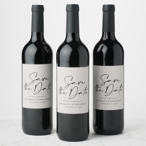 Modern casual script black gray typography wedding wine label