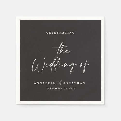 Modern casual script black typography wedding  napkins