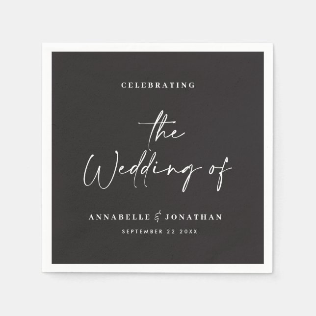 Modern casual script black typography wedding  napkins (Front)