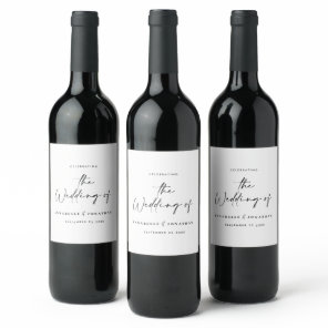 Modern casual script black typography wedding wine label