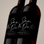 Modern casual script black typography wedding wine label<br><div class="desc">Elegant stylish script typography wedding save the date fun modern alternative wine label idea. Modern minimal stylish design. Black and white monochrome colour can be customized.</div>