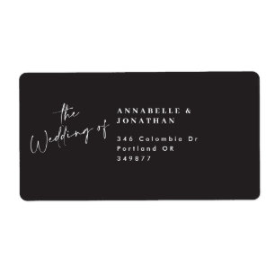 Modern casual script black wedding return address label
