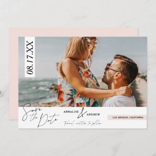 Modern casual script blush photo save the date