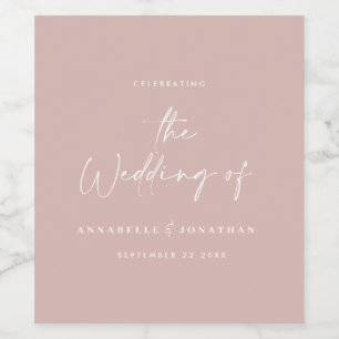 Modern casual script blush pink typography wedding wine label
