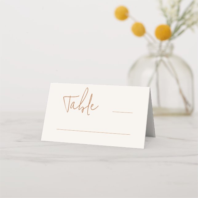 Modern Casual Script Earthy Wedding Place Card (Front)