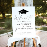 Modern Casual Script Graduation Party Welcome Sign<br><div class="desc">Modern graduation party sign featuring a black graduation cap at the top with handwritten script accents on a white background. Personalize the simple graduation sign with the graduate's name,  school name,  and graduation year below. The trendy graduation sign is perfect for both high school and college graduates!</div>