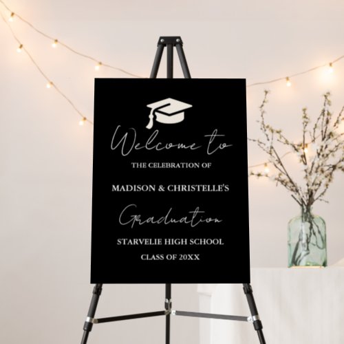 Modern Casual Script Twin Graduation Party Welcome Foam Board