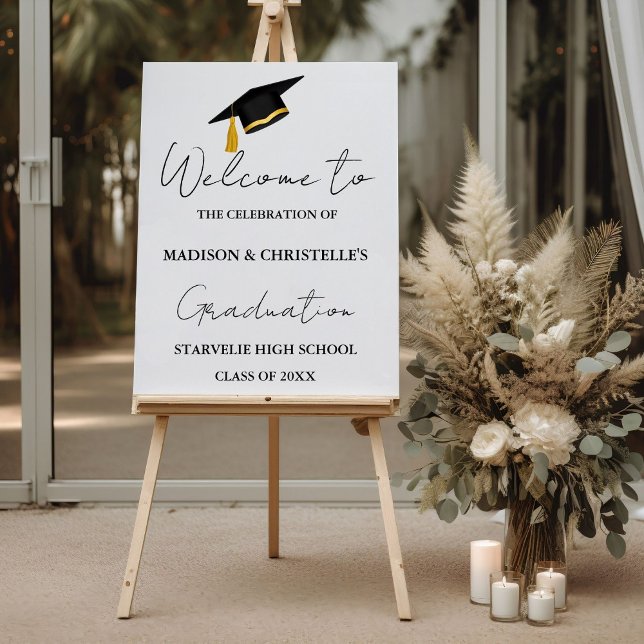 Modern Casual Script Twin Graduation Party Welcome Foam Board (Creator Uploaded)