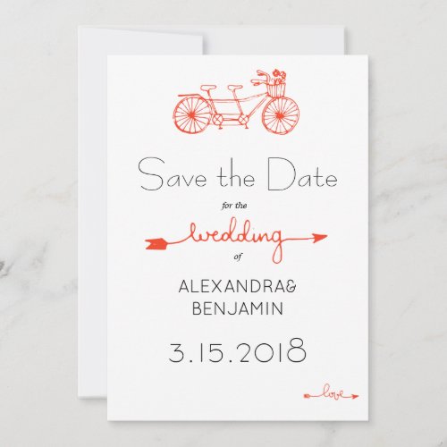 Modern casual tandem bicycle wedding save date save the date