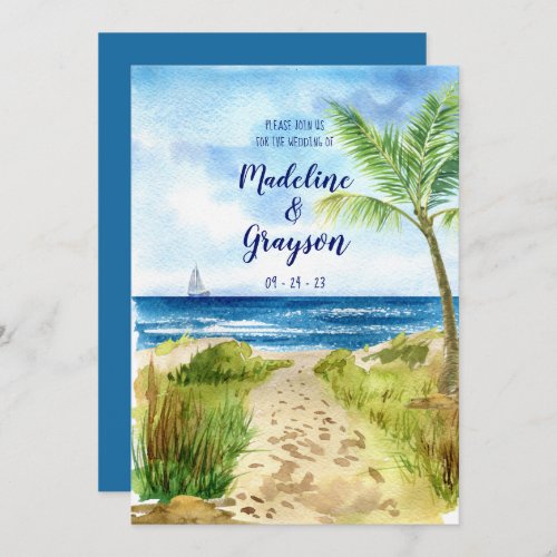 Modern Casual Watercolor Beach QR Code Wedding Invitation