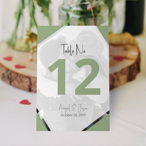 Modern Casual Wedding Photo Sage Green Table Number