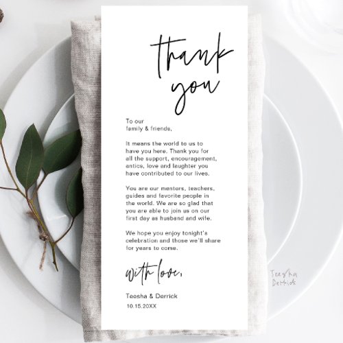 Modern Casual Wedding Place Setting Thank You Card