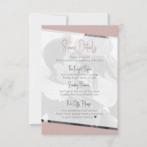 Modern Casual Wedding Taupe Details  RSVP Card