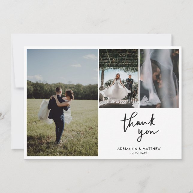 Modern Casual Wedding Thank You Script Four Photo  Card (Front)