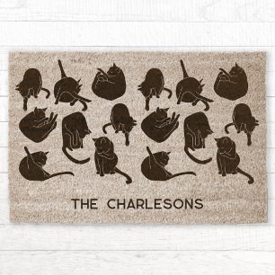 Modern Cat Art Personalized Fiber Doormat