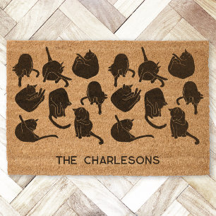 Modern Cat Art Personalized Fiber Doormat