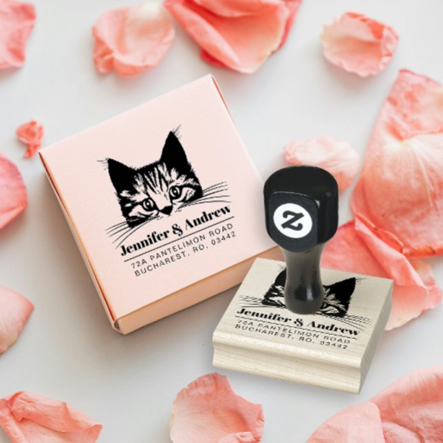 Modern Cat Family Return Address Rubber Stamp (Creator Uploaded)