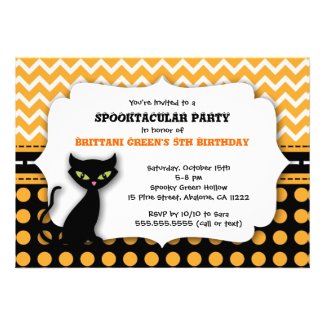 Modern Cat Halloween Birthday Party Invitation