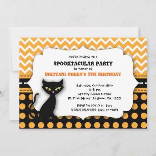 Modern Cat Halloween Birthday Party Invitation