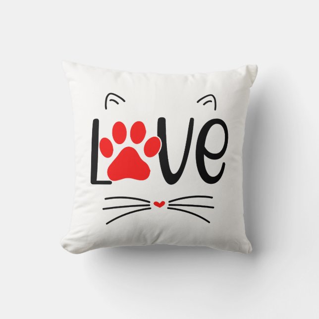 Modern Cat Lover Paw  Throw Pillow (Front)