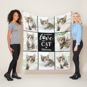 Modern Cat Lover Pet Personalized 8 Photo Collage Fleece Blanket