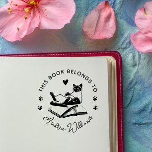 Modern Cat Lovers Custom Book Rubber Stamp