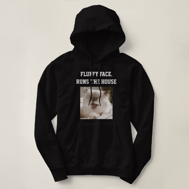 Modern Cat Mom Custom Text Pet Photo White Black Hoodie (Design Front)