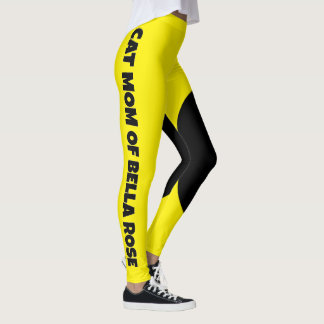 Modern Cat Mom Pet Name Yellow Black Custom Made Leggings