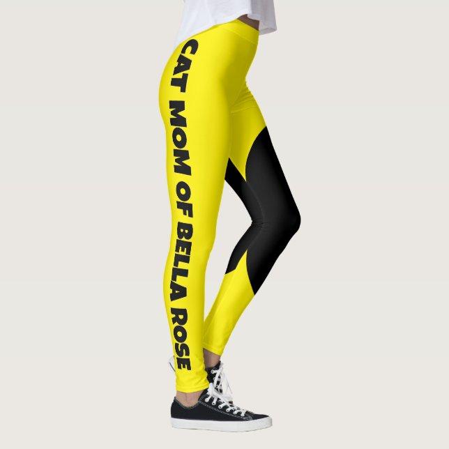 Modern Cat Mom Pet Name Yellow Black Custom Made Leggings (Right)