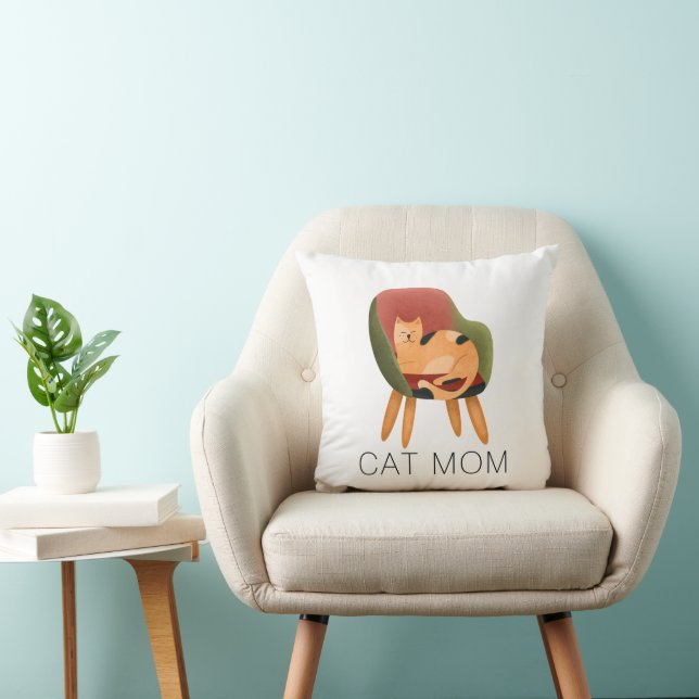 Modern Cat Mom Watercolor  Throw Pillow (Chair)