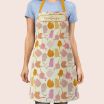Modern Cat Pattern Personalized Apron<br><div class="desc">Fun modern kitty cat pattern in peach,  pink and orange on a cream background. Original art by Nic Squirrell. Change the name to personalize.</div>