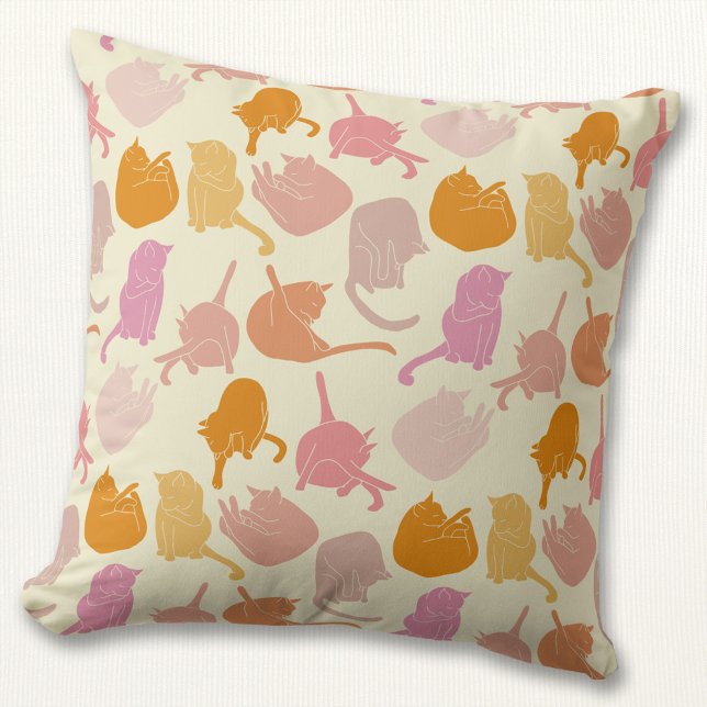 Modern Cat Pattern Pink Orange Throw Pillow (Creator Uploaded)