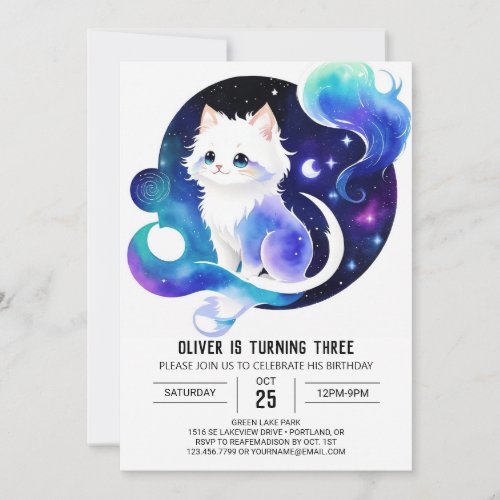 Modern Cat Printable Birthday Invitation