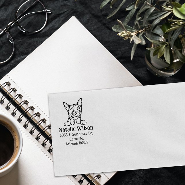 Modern Cat Return Address  Rubber Stamp (Creator Uploaded)