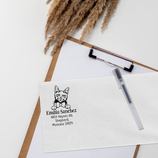 Modern Cat Return Address  Rubber Stamp (Creator Uploaded)