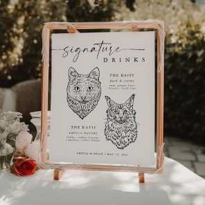Modern Cat Signature Drinks Wedding Pet Bar Sign