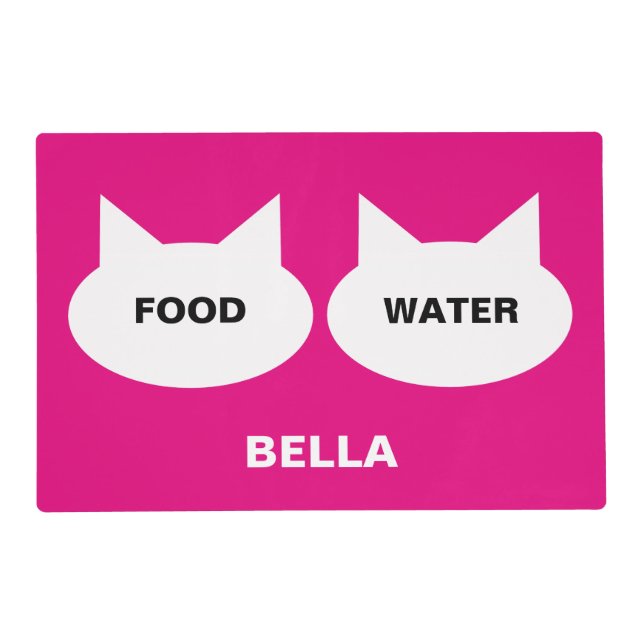 Modern Cat Silhouette Personalized Pet Placemat (Front)
