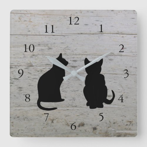Modern cat silhouettes pets on driftwood square wall clock