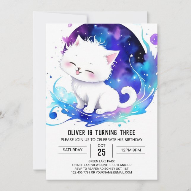 Modern Cat Whimsy Birthday Invitation (Front)